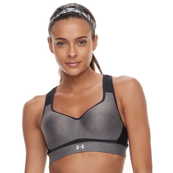 Under Armour, HeatGear Charcoal Heather High-Impact Sports Bra - Picture 10 of 16